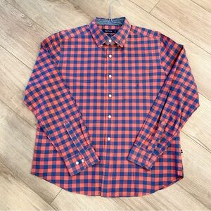 Nautica Men's Long sleeve Button Down Shirt, Blue and Orange Checkered